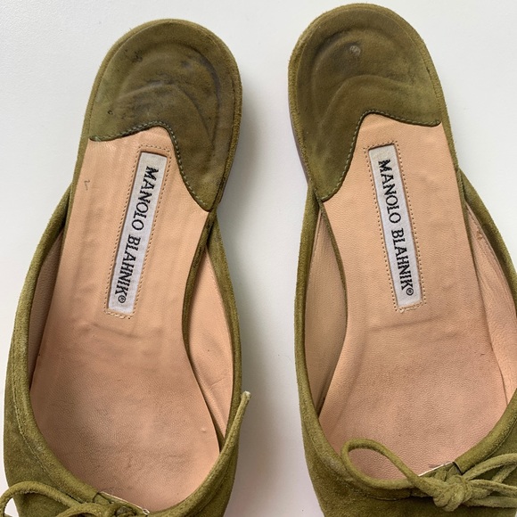 Manolo Blahnik Green Suede Vintage Ballerimu Mules - Picture 7 of 7
